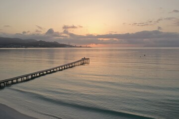 Salida de sol en pto Alcudia. drone view. mallorca Spain best sandy beaches . Sunrisevibes