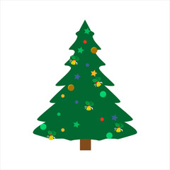 FLAT ICON NEW YEAR TREE DECORATED ON A WHITE BACKGROUND