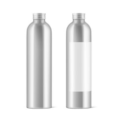 Hight realistic aluminum bottle mockup isolated on white background. Can be used for cosmetic, medical. Vector illustration. EPS10.	