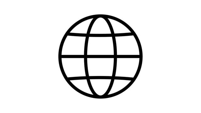 Animated icon of globe. Line black symbol of planet. Concept of net, web, internet. illustration isolated on a alpha white background.