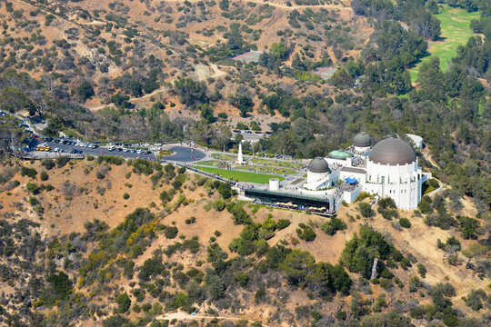 Aerial View Of Griffith Observatory In California, United States. Los Angeles Historic Cultural Monument. Greek Revival And Art Deco Architecture.