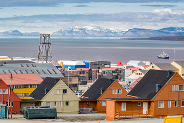 Colorful houses of Longyearbyen， Norway.