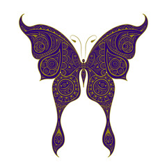 Vector illustration. Abstract burgundy butterfly with a gold pattern. EPS 8