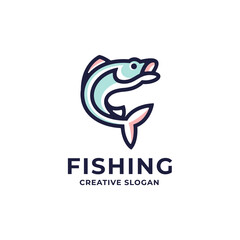 Fresh Fish Modern Line Art Colorful Logo Template