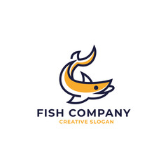 Modern Yellow Fish Simple Line Art Logo Template