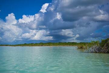 A cloudy day in the Bacalar lagoon, Mexico