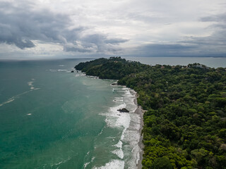 Beautiful aerial view of Manuel Antonio National Park and its magnificent beach in Quepos Costa Rica 