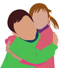 Abrazo de una nena con un nene. Fondo transparente