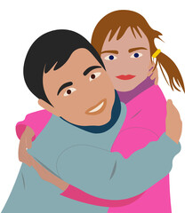 Abrazo de niños. Fondo transparente