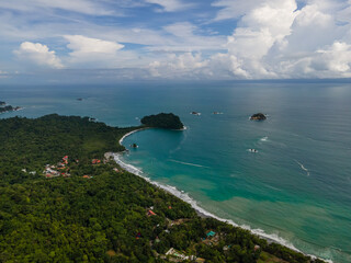 Beautiful aerial view of Manuel Antonio National Park and its magnificent beach in Quepos Costa Rica 