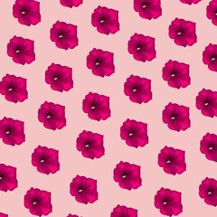 Surfinia flower multiplied on soft pastel pink background. Minimal abstract seasons concept. 