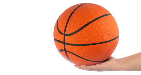 Orange basketball ball on white background.