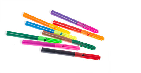 Colored pencil on white background. Space for text.