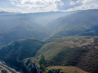 Fototapeta premium Aerial view of Iskar river Gorge near village of Milanovo, Bulgaria