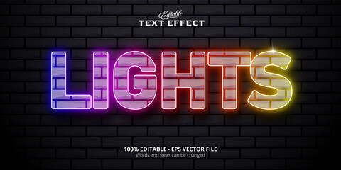 Lights  text, neon style editable text effect