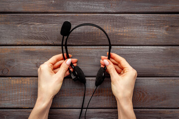 Voip headset top view. Commenication it support call center concept
