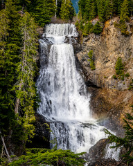 Spring snow melt makes for beautiful  Alexander Falls, a waterfall on Madeley Creek, in the Callaghan Valley near Whistler British Columbia, Canada