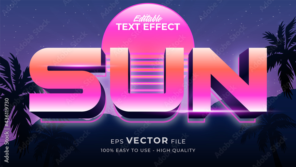 Fototapete editable text style effect - retro summer text in 80s style theme
