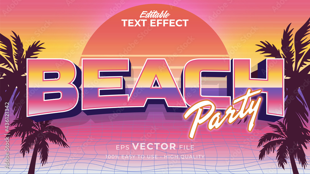 Fototapete editable text style effect - retro summer text in 80s style theme