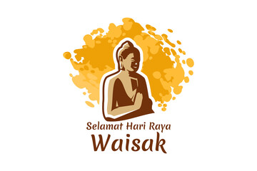 Translation: Happy Vesak day. Vesak or Waisak day vector illustration. Suitable for greeting card, poster and banner 