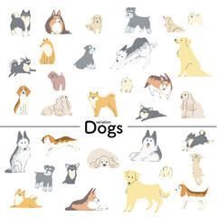 さまざまな表情とポーズの犬たちのイラスト