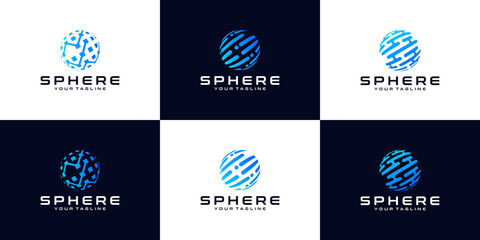 Naklejka premium collection of logos, sphere,Logos, Globe, Wave, Circle, Around, Technology, World Symbol Design