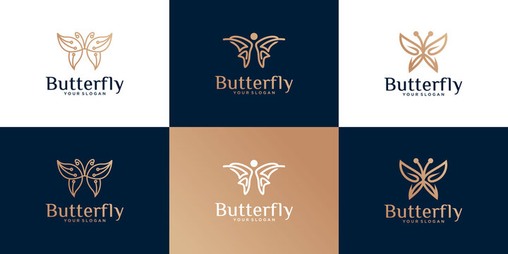 a collection of butterfly logos in line art style