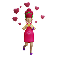 Sweet 3D Mother Cartoon Design with pink hearts background