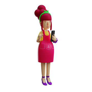 3D Mother Cartoon Illustration reading a text message on her cell phone