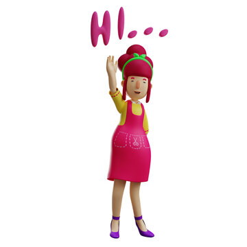 Smiling Face 3D Mother Cartoon Picture saying Hi