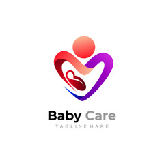 Mom and baby care logo design template, love icon