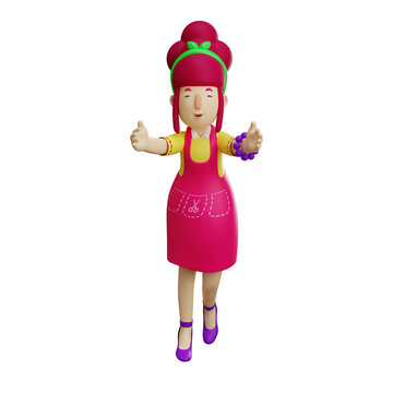 Mother 3D Cartoon Character opens her arms warmly