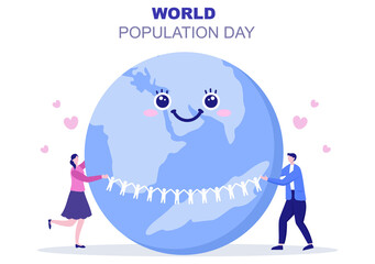 World Population Day Vector Illustration Commemorated Every 11th July To Raise Awareness Of Global Populations Problems. Landing Page Template