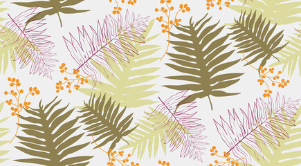 Fototapeta na wymiar Natural fabric seamless pattern with tropical leaf palm . Vector illustration.