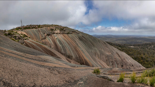 Panorama of Bald Rock, Australia's largest granite rock - 
 Bald Rock National Park, NSW, Australia