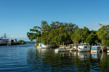 Old boats moored in Wynnum Creek