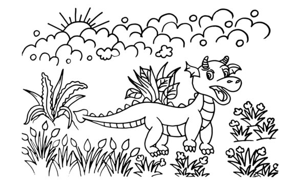 dragon with flower coloring page,flower coloring page,natural picture coloring page,home decor coloring page,