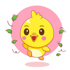Cartoon illustration of cute happy little duck character