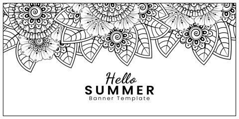 Hello summer banner template with mehndi flower
