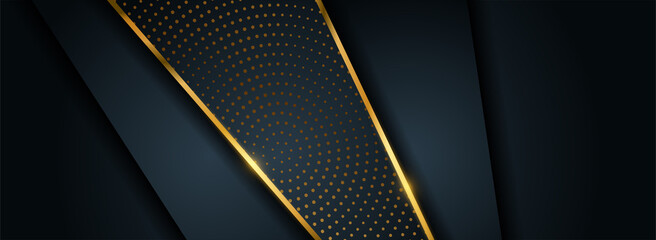 Abstract Dark Navy Background Combined with Golden Lines and Dots Element.