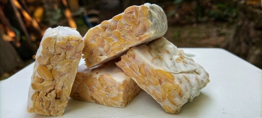 tempe or tempeh, is a traditional Indonesian food. made from fermented soybeans.