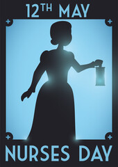 Silhouette of Pioneer Nurse to Commemorate Nurses Day in May, Vector Illustration