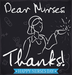 Blackboard with Gratitude Sign and Nurse Celebrating its Day, Vector Illustration