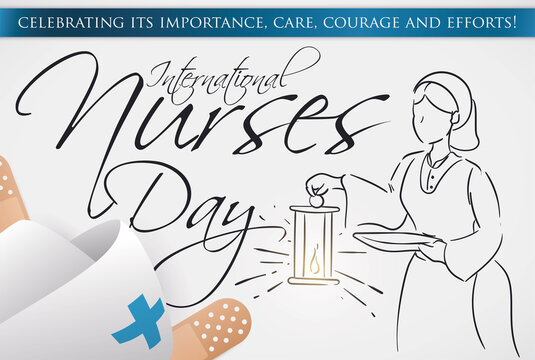 Medical Plasters and Hat with Nurse Drawing for Nurses Day, Vector Illustration