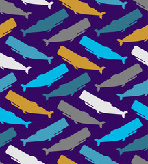 Sperm whale pattern seamless. cachalot big whale background. Baby fabric ornament