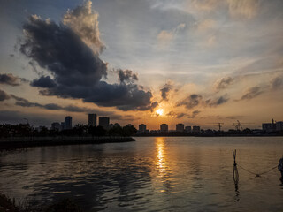 Naklejka na ściany i meble Romantic sunset on West Lake in Hanoi, Vietnam