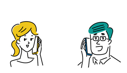 スマホで話すカップルのイラスト素材