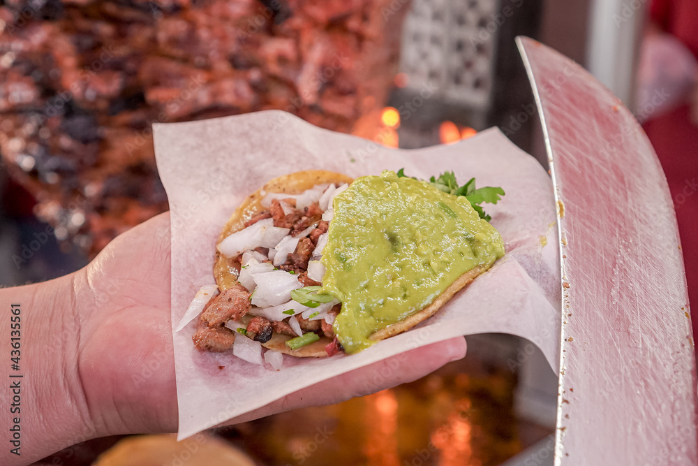 Canvas Prints Taco de adobada held by one hand