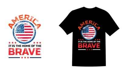 America is the land of the brave round style t shirt design vector illustration