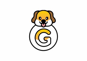 Cute dog head with G initial letter
